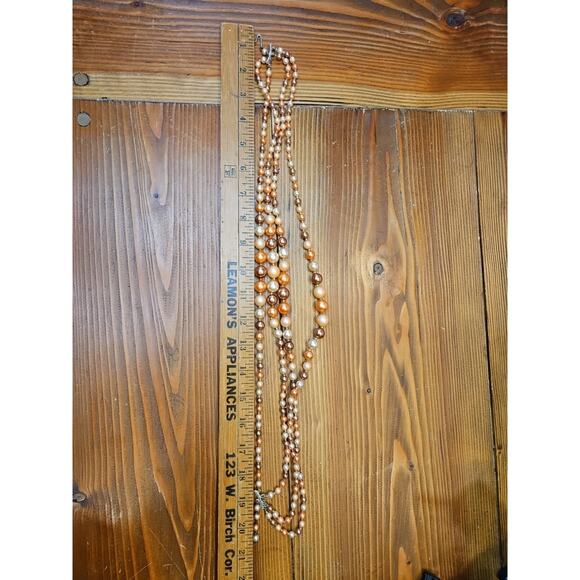 Vintage Faux Pearl 4 Strands 1950's Necklace Brown/Golden Made In Japan - Picture 3 of 6